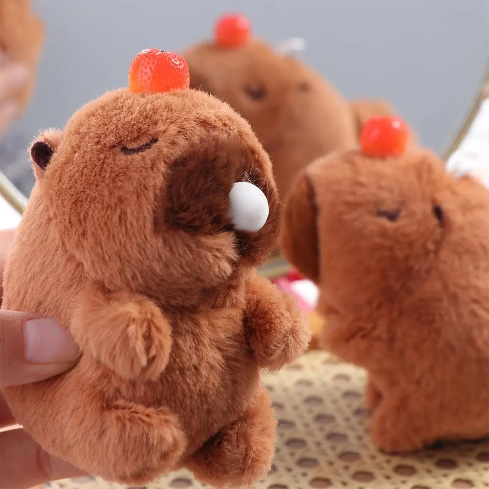 Cute Plush Capybara Tail Wagging Keychain Pendant Dolls Plush Toy Kids Gift Cartoon Animal Stuffed Doll Schoolbag Accessories