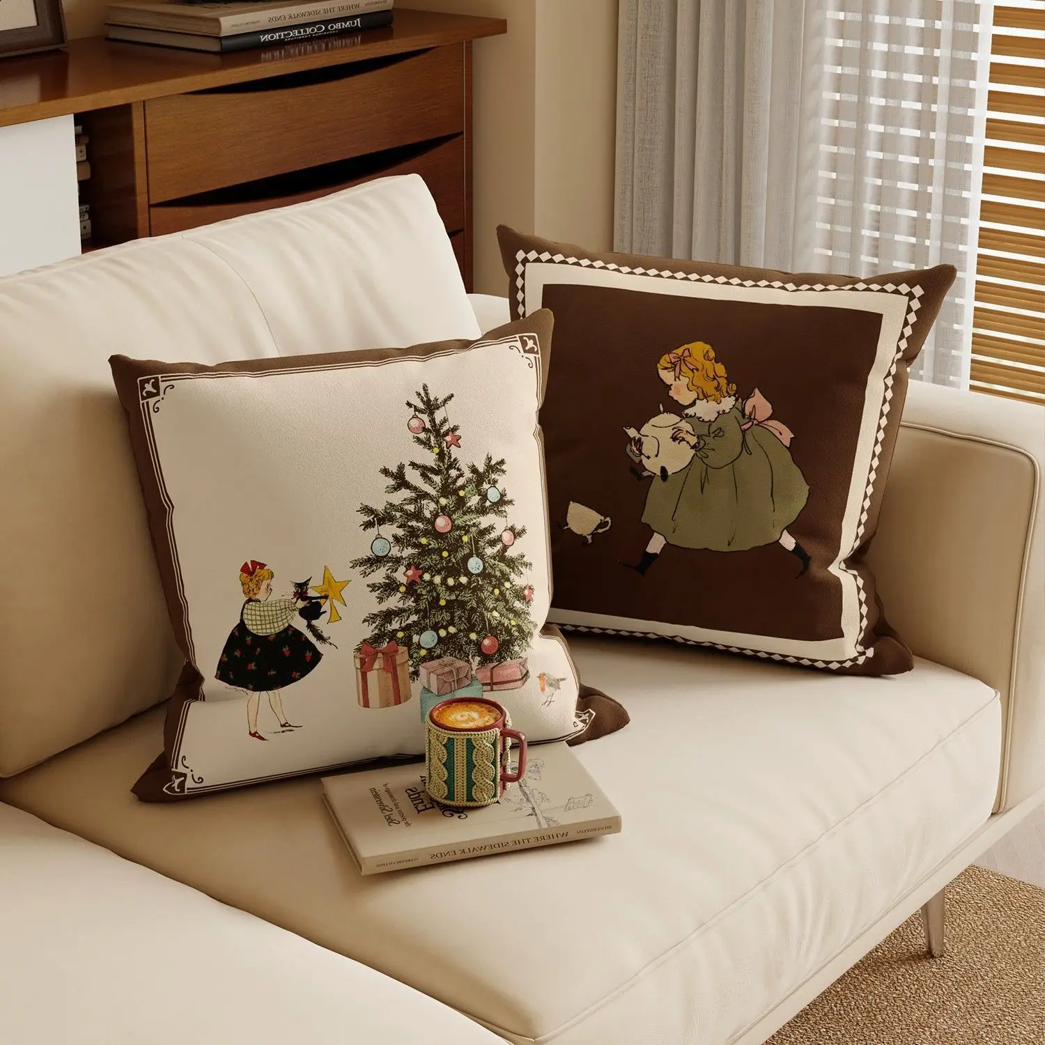 Vintage antique style cushion sofa, living room brown cushion, light luxury high-end cushion, pillowcase without core