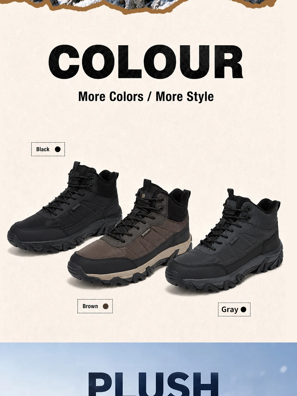 Baasploa Herren Winter-Wanderschuhe Wasserfeste Casual-Sneakers Komfort-Plüsch Warme Stiefel Herrenschuhe Rutschfest Verschleißfest – Detail 3