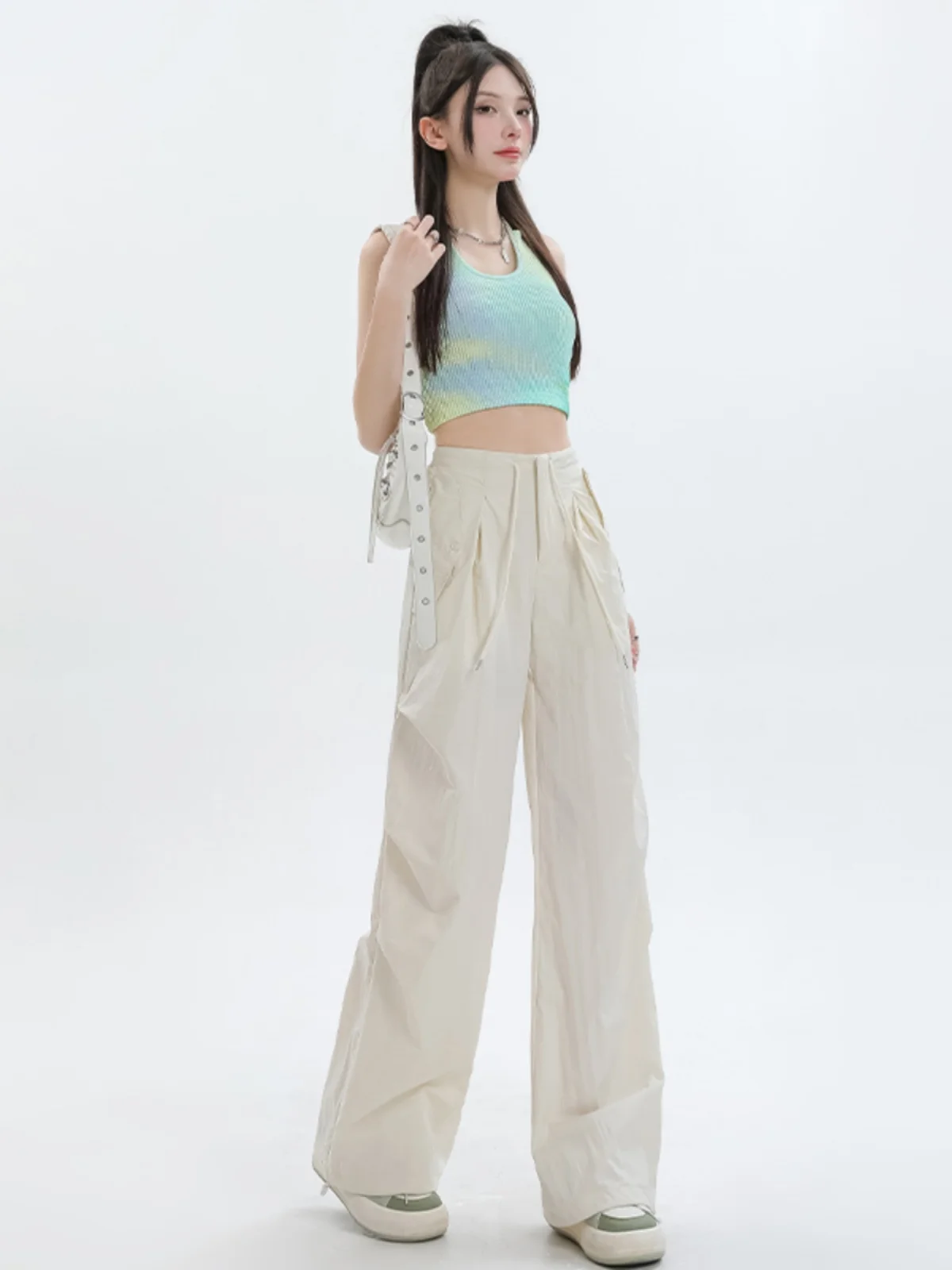 ハイウエスト レディース ワークウェアパンツ クイドライ カジュアル ワイドレッグ 春夏 新デザイン カジュアルパンツ by iji