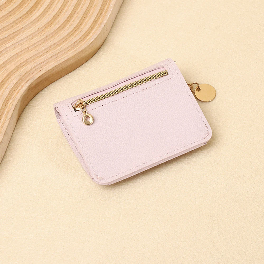 Lady Wallet PU Leather Credit Card Holder Multi Slot Card Bag Solid Color Coin Purse Pouch With Zipper Keyring Short Key Bags