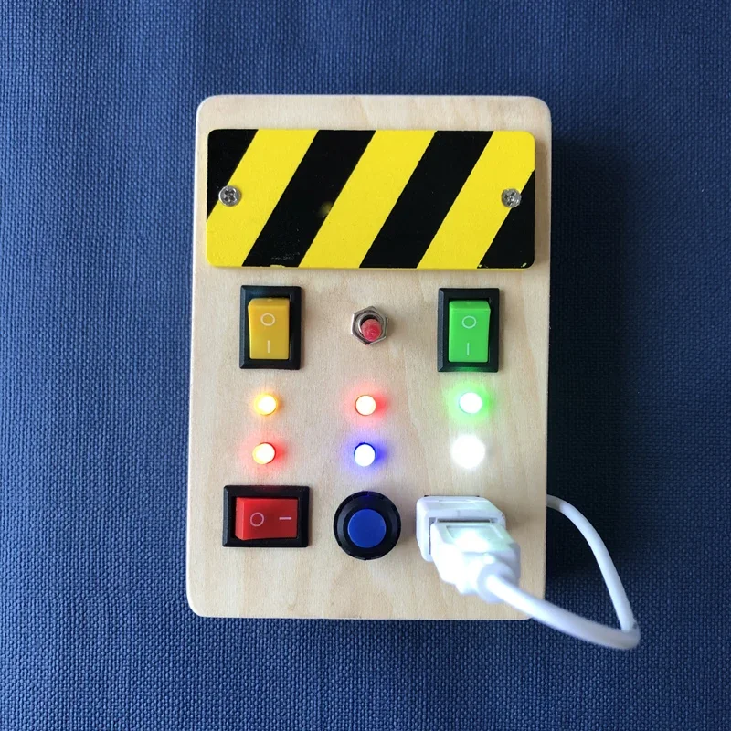 Children's puzzle early education toy switch socket LED light diy wooden toy accessory busy board