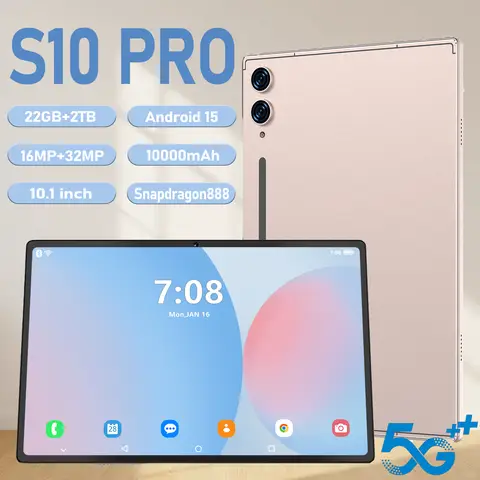 2025 New Original S10 Pro Tablet Android 15 Tablette 10.1inch Snapdragon888 Tablet PC 22GB+2T 5G Dual SIM Card 10000mAh Tab WIFI