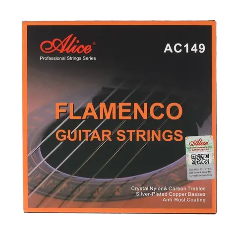 Alice AC149 cuerdas de guitarra flamenca nailon cristalino y carbono, bobinado de cobre plateado, revestimiento antioxidante