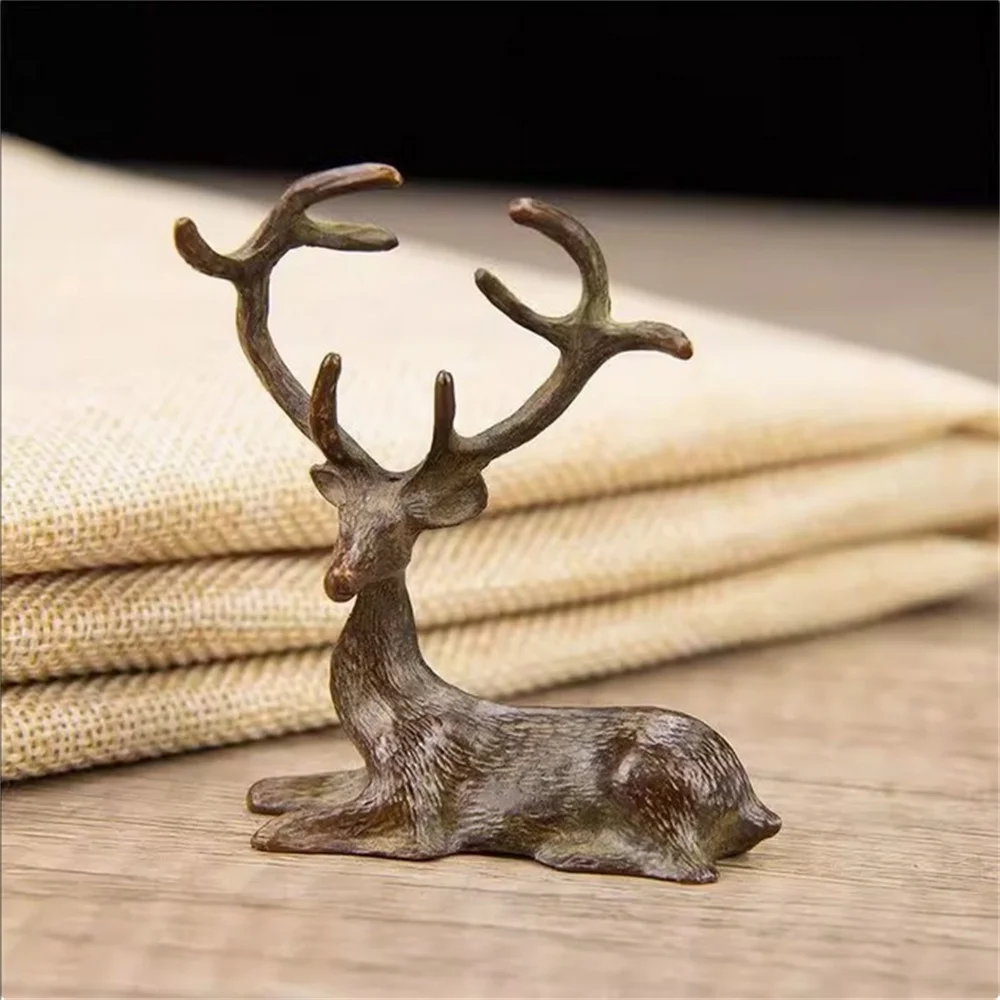 

Retro bronze simulation long horned deer small ornament desktop decoration long