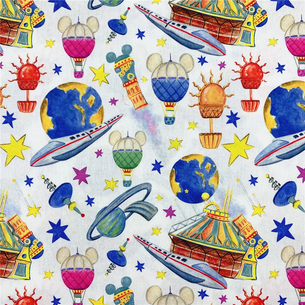 Cartoon mouse hot air balloon Plain cotton fabric  for Sewing Quilting DIY Children Bed Sheet Pillowcase Patchwork Material