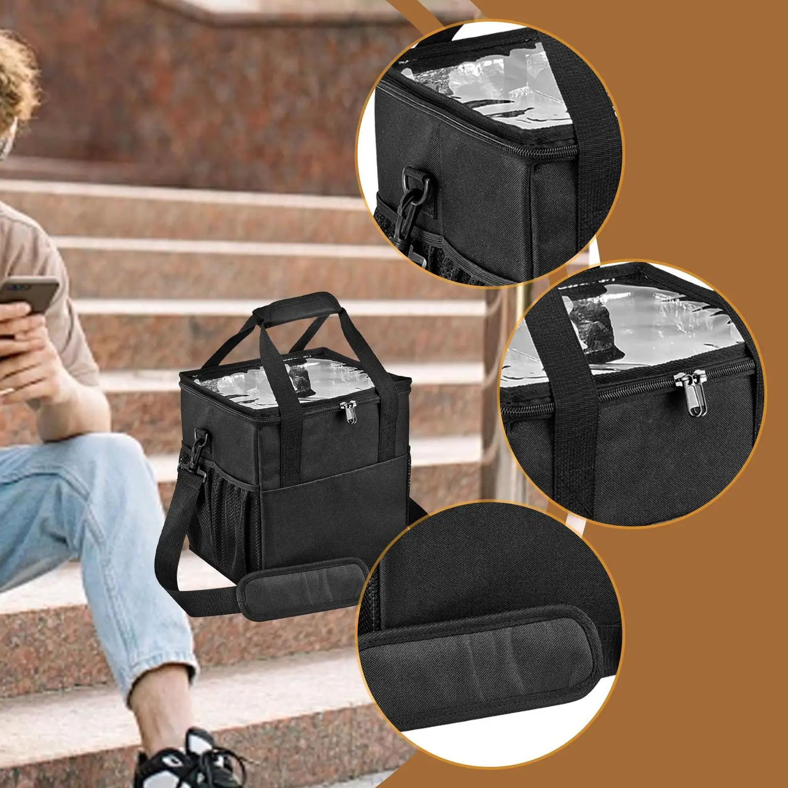 ที่ใส่เครื่องดื่ม 4 แก้วพร้อมที่จับ พกพาสะดวก ไนลอน พร้อมตัวแบ่งแบบถอดได้ กล่องใส่เครื่องดื่ม สำหรับใช้ในชีวิตประจำวัน