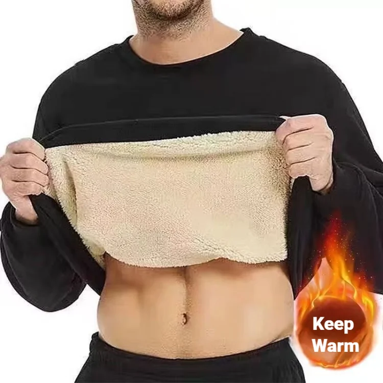 CHUANGERM Koreanisches Modisches Plüsch-Freizeit-Unterwäsche-T-Shirt für Herren, Herbst-Winter, Fleece-gefüttertes, warmes Oberteil mit langen Ärmeln – Detail 2