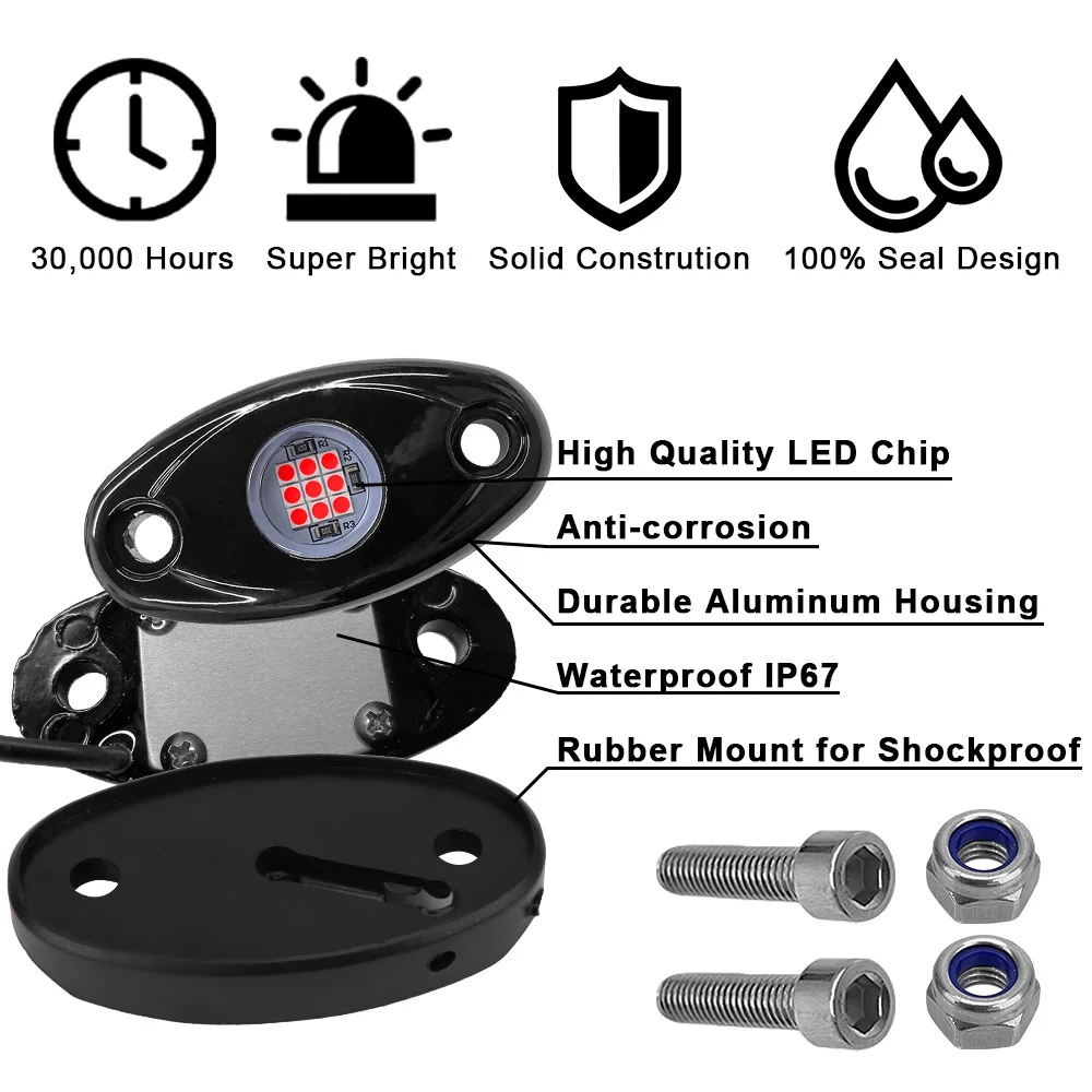 Led Neon Light LED Rock Lights Underbody Glow Waterproof For Jeep Atv Suv Offroad Car Truck Yacht 1 Pair