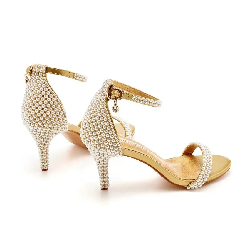 Summer High Heel Sandals Women PU 7CM Thin Heels Buckle Strap Wedding Shoes Sexy Women\'s Shoes Office Party Prom Shoes