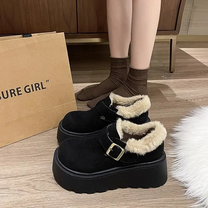 Women's Cotton Warm Fur Snow Winter Flat Campus Plus Comfortable Ankle Platform Boots Thick-soled Plush Loose Fluffy Boots