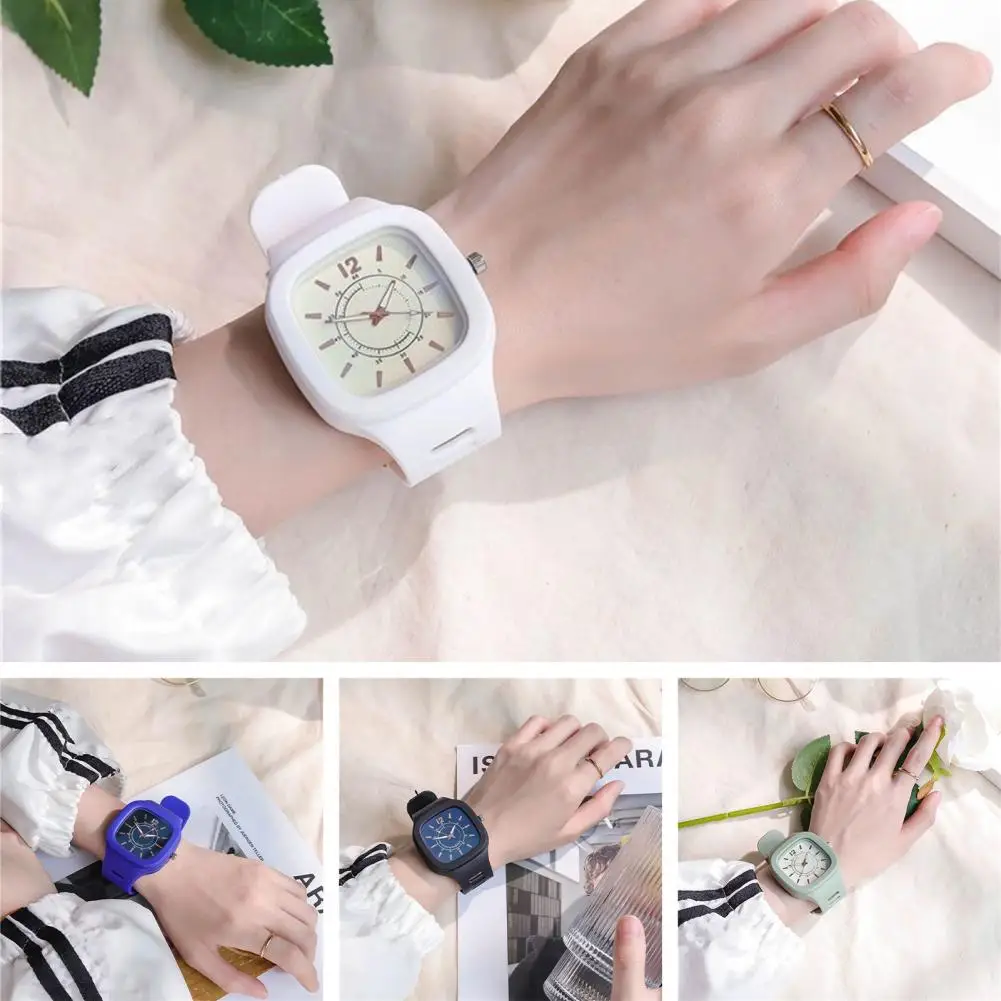 Women Watch Japanese Style Adjustable Plastic Strap Square Dial Quartz Timepiece Student Anolog Watch Daily Travel Wristwatch