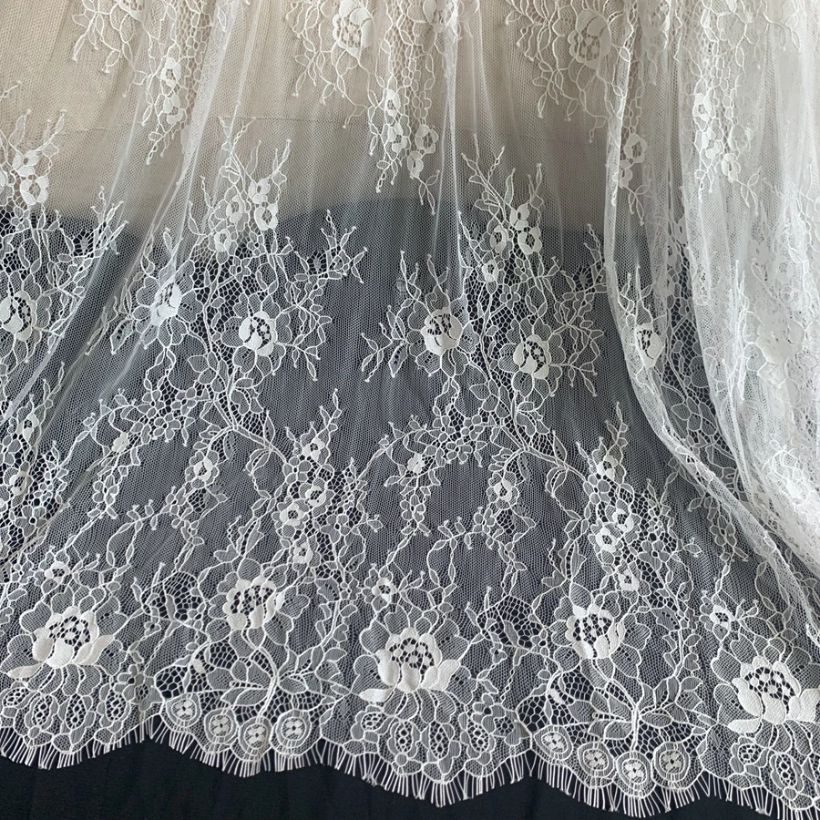 150CM Wide(Height) Subtle High Quality Eyelash Chantilly Lace Fabric DIY Handcraft Lace Material Sewing 3 Meters