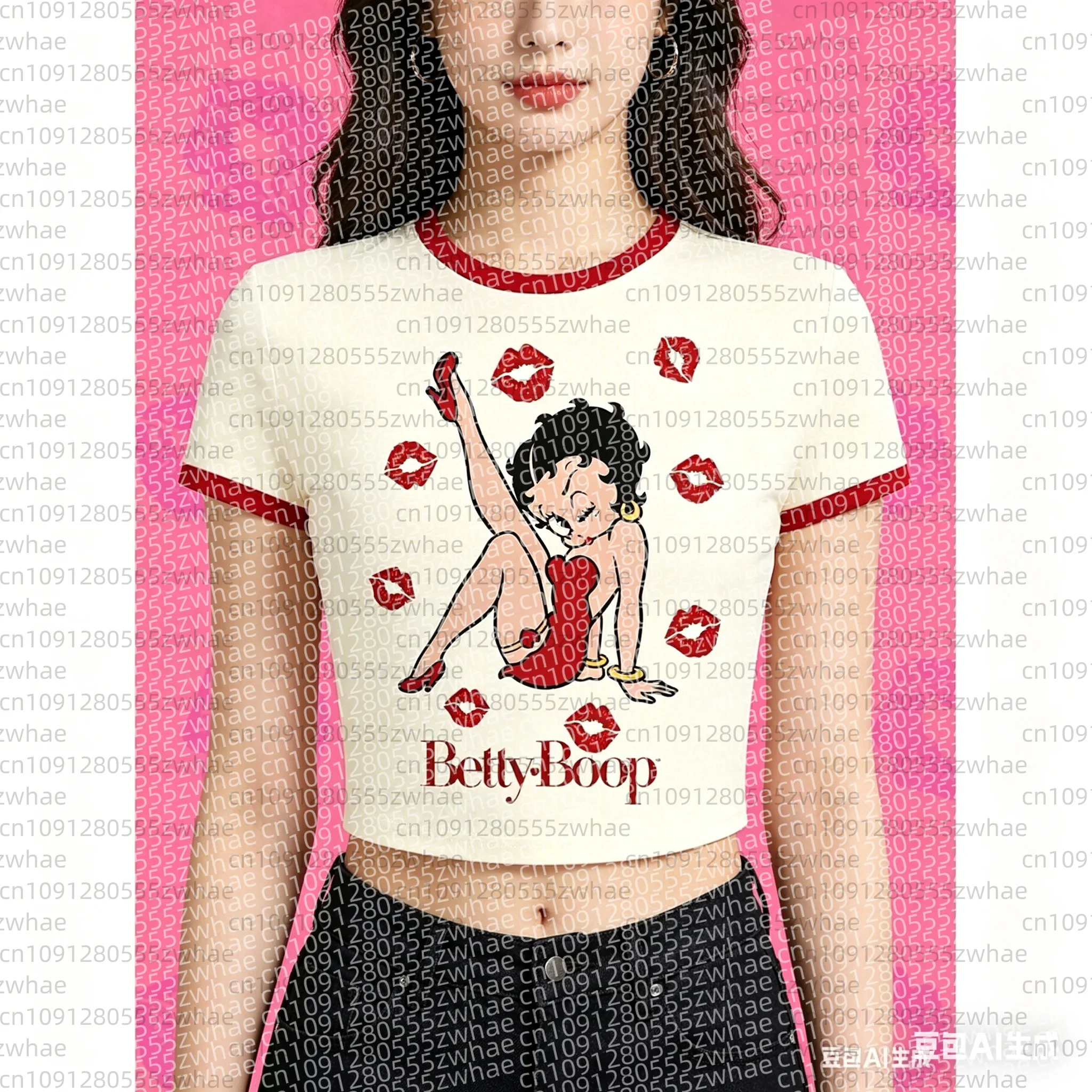 

New Betty Doll Women's Casual Cartoon Pattern Short T-shirt for Summer Daily Y2K Style 90s Retro Sexy Umbilical Short Sleeve