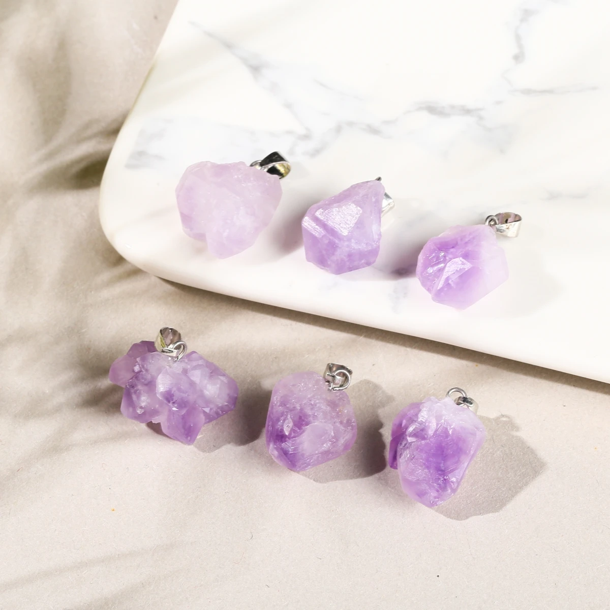 1 Pc Natural Stone Amethyst Cluster Pendant Irregular Healing Charms for Jewelry Making DIY Bracelet Necklace Accessories ﻿
