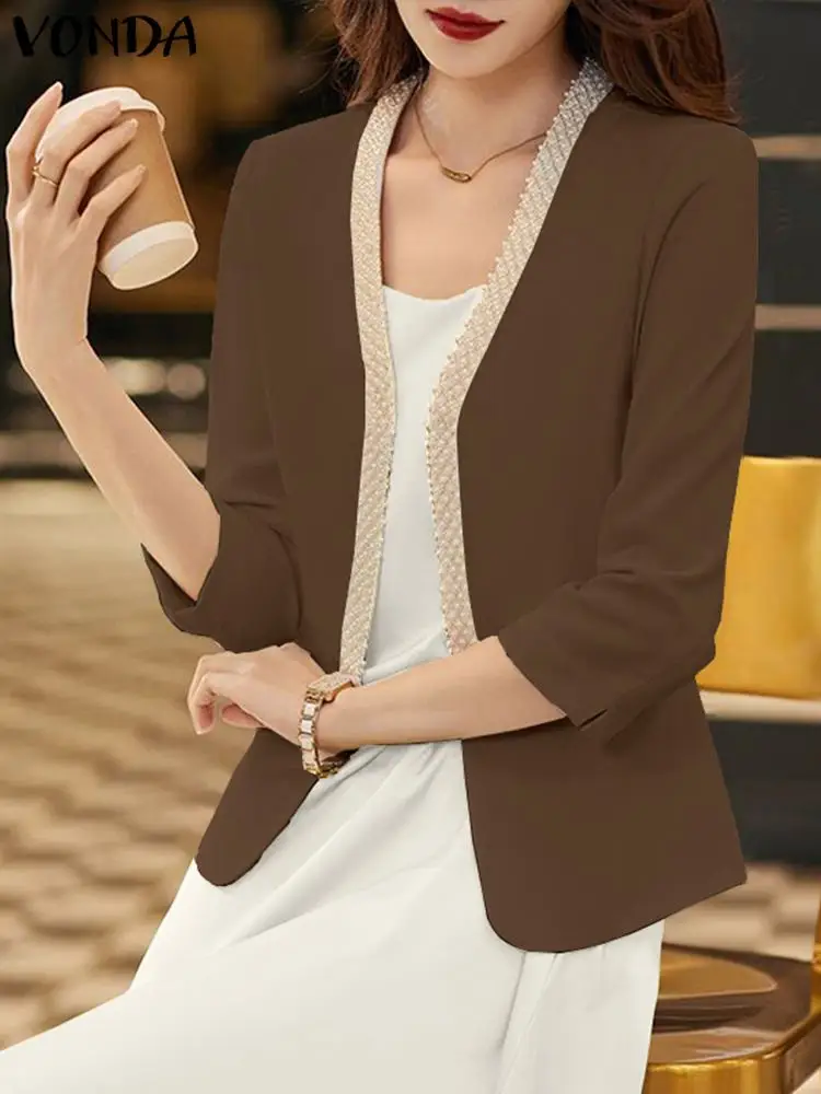 

VONDA Elegant Solid Color Coats Women Spring Long Sleeve Blazer 2024 Femininas Casual Office Outwears Fashion Suits Oversized