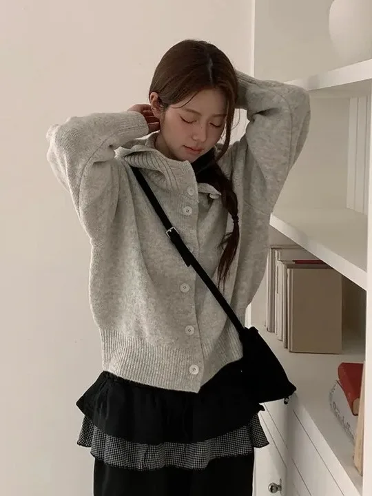 سترة نسائية أنيقة بغطاء للرأس بأزرار علوية مقاس صغير Sli Age-Defng سترة طويلة Sve ملابس خارجية للخريف Jaet #2