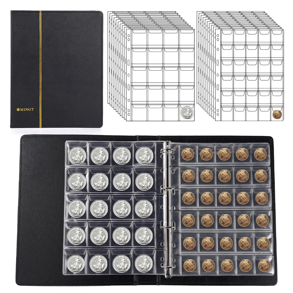 200/300 Pockets 10Pages Coins Collection Album Commemorative Coin Book Stamp Collection Storage Loose-Leaf Scrapbook 218x280mm