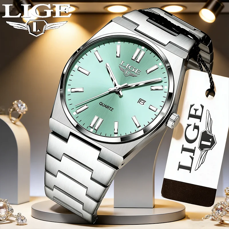 

Мужские роскошные часы LIGE из нержавеющей стали, водонепроницаемые, светящиеся, с указанием даты и дня недели, модные повседневные кварцевые часы для мужчин, Reloj Hombre