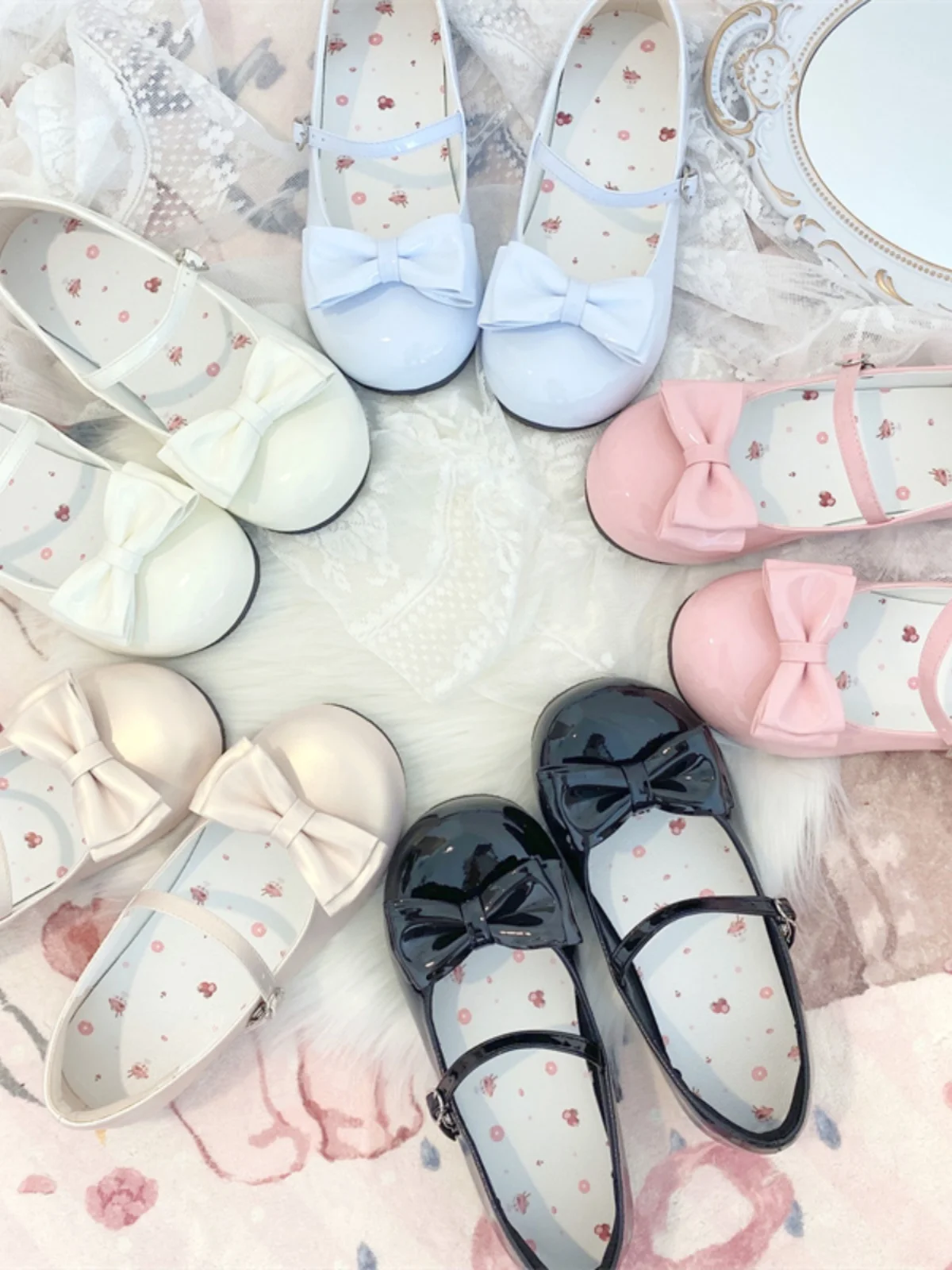 Harajuku Japanese Lovely Bow Tie Lolita Sweet Bowknow Mary Jane Low Heel Round Toe Lo Shoe Girl Students Shoes Soft Girl Pump