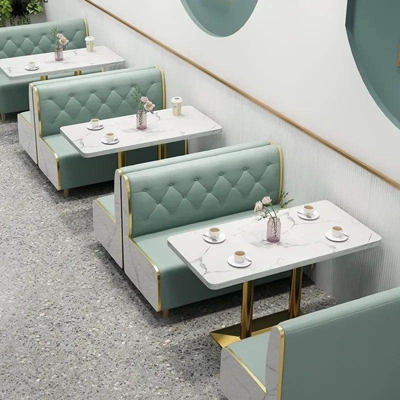 Commercial Cafe Table and Chair Set for Milk Tea Shop Bakery Burger Joint Snack Bar Dessert Booth Cold Drink Store Furniture