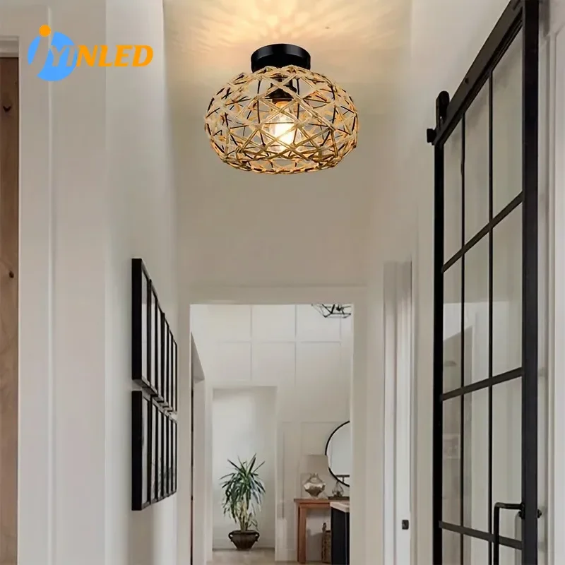 

Semi-Flush Mount Handwoven Hemp Rope Ceiling Lights Fixture E26/E27 Pendant Lighting Shade for Hallway Bedroom Kitchen Balcony