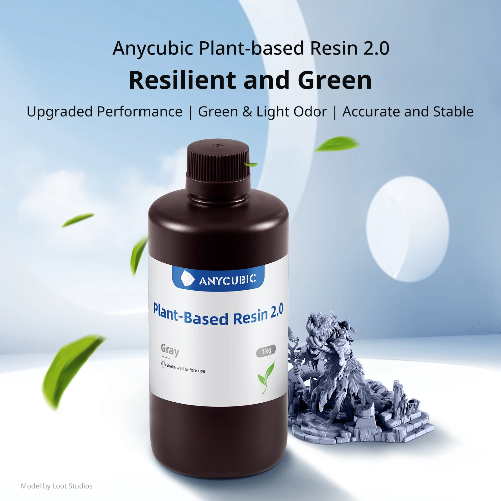 Resin UV ANYCUBIC ECO 2.0 TERBARU Untuk Printer 3D LCD, Rendah Bau, Aman, Resin Berbasis Tanaman 405nm UV, Presisi Tinggi, Pengerasan Cepat
