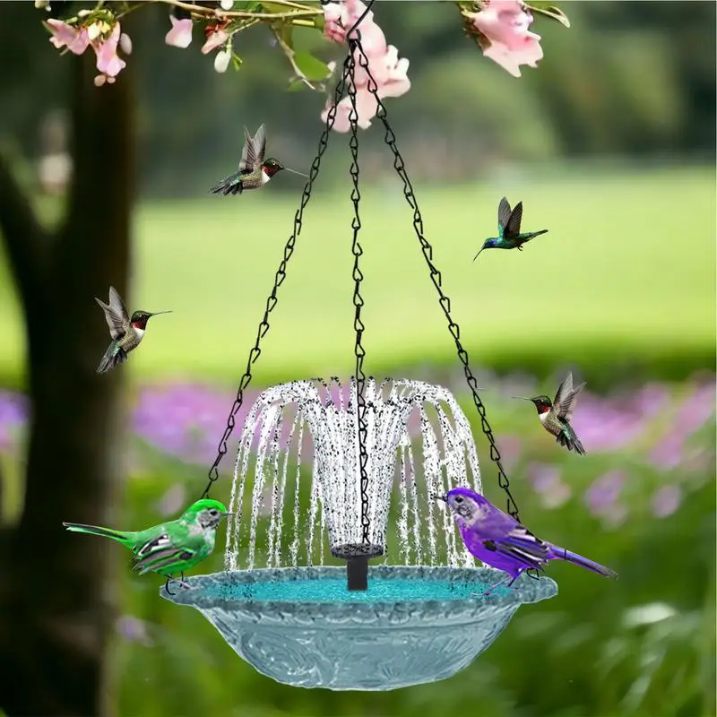 Hangable Bird Feeder Bird Bath with Solar Powered Water Fountain Garden Decoration for Nature Lovers Deck Backyard
