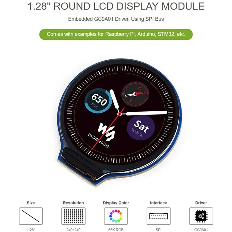 ABKN-3 Pz Modulo schermo LCD display rotondo da 1,28 pollici GC9A01 Comunicazione SPI Supporto colore RGB 65K per Raspberry