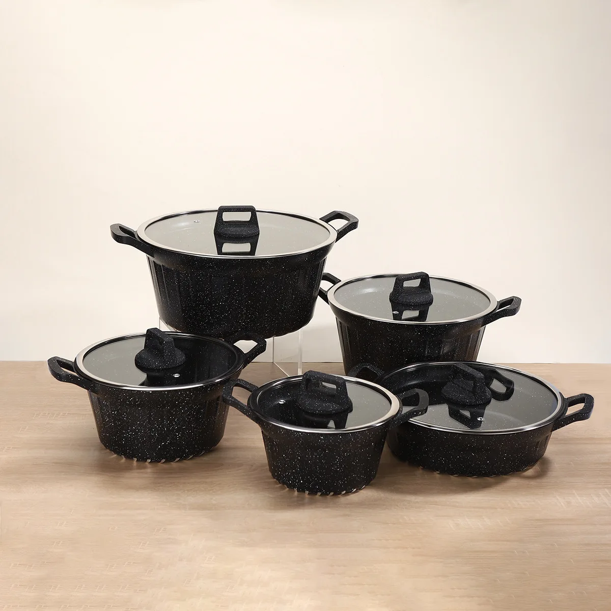 Hot Selling 5 Pcs Red Kitchen Pot Sets  Healthy Non Stick Sprinkled Ceramic Cooking Ware Set