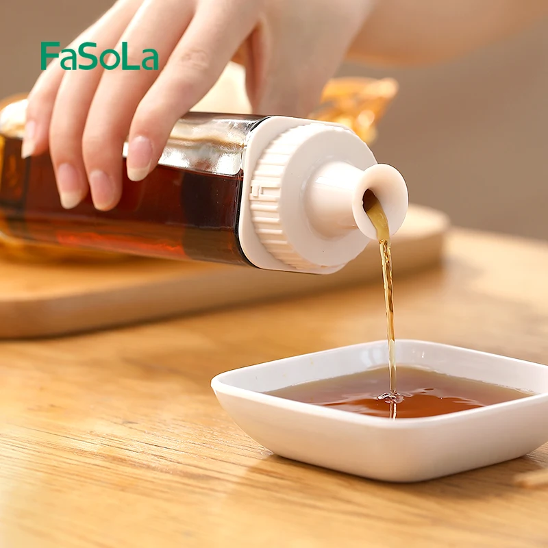 FaSoLa Clear Glass Oil Bottle Flanging Mouth Dispenser Empty Dispensing Oil Cruet with Lid for Kitchen 270ml No Leakage