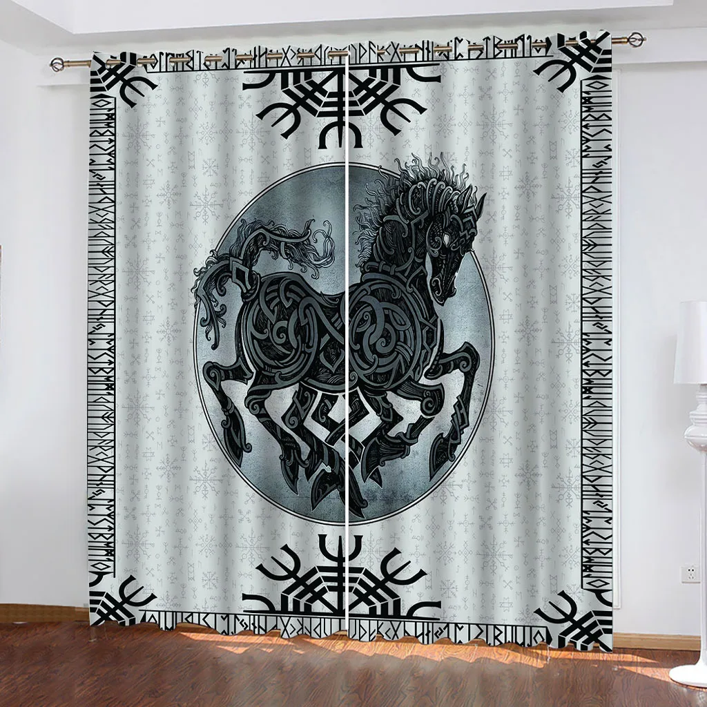 HUANZHUANG Room Curtain Animal Horse Totem 3D Digital Printing Minimalist Style Curtains Luxury Living Room Bedroom Window Decor