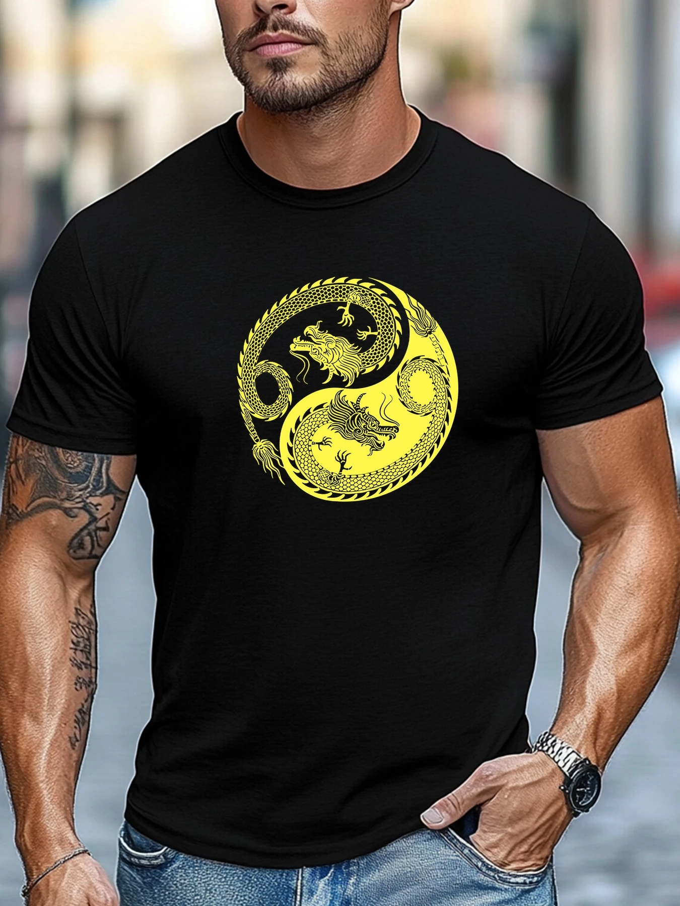 

Охлаждающая футболка Double Dragon Tai Chi Graphic Summer Soft Comfort Fit Tee Топы для ежедневного ношения