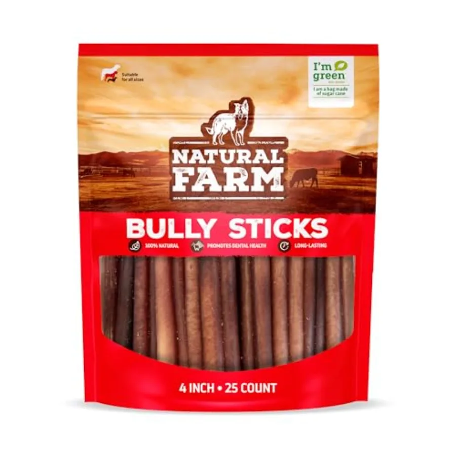 

Безвредные жевательные палочки Bully Sticks без запаха, 4 дюйма, 25 штук в упаковке, для маленьких и средних собак - 100% говяжьи жевательные лакомства для щенков, без ГМО, без зерна, полностью усвояемые.
