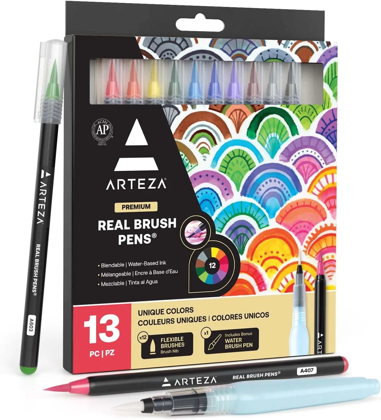 

12 Watercolor Brush Pens with Flexible Tips for Artists and Beginners, Ideal for Drawing and Marking