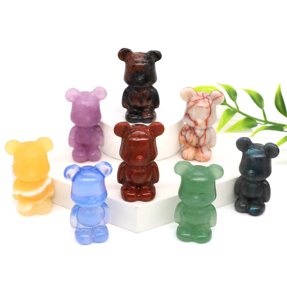 38mm Natural Stone Gloomy Bear Carved Crafts Toys Violence Bear Figure Collection Ornament Healing Crystal Kids Gifts Wholesale