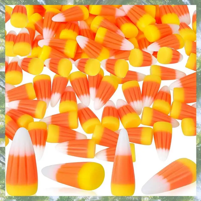 2025 Trend 50 PCS Halloween Resin Candy Corn Artificial 3D Candy Corn Bead Resin Fall Faux Fake Corn Scrapbooking Embellishments