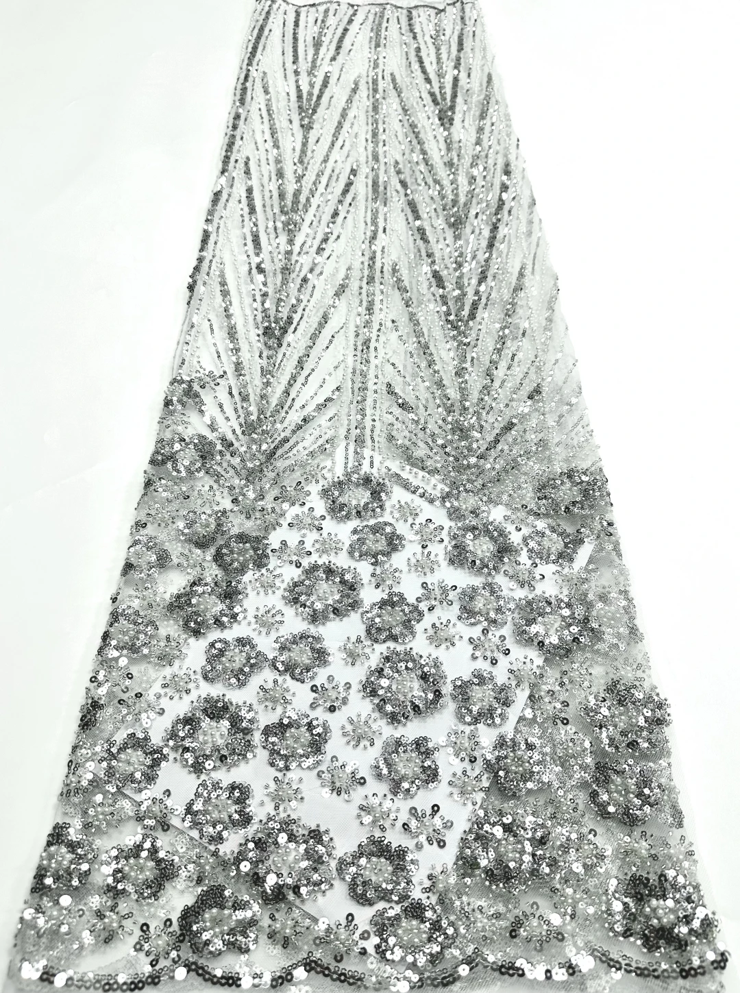 

African French Sequined Lace Fabrics, Tulle Lace, Nigerian Beaded Embroidered Dress Material, Party and Wedding, High Quality