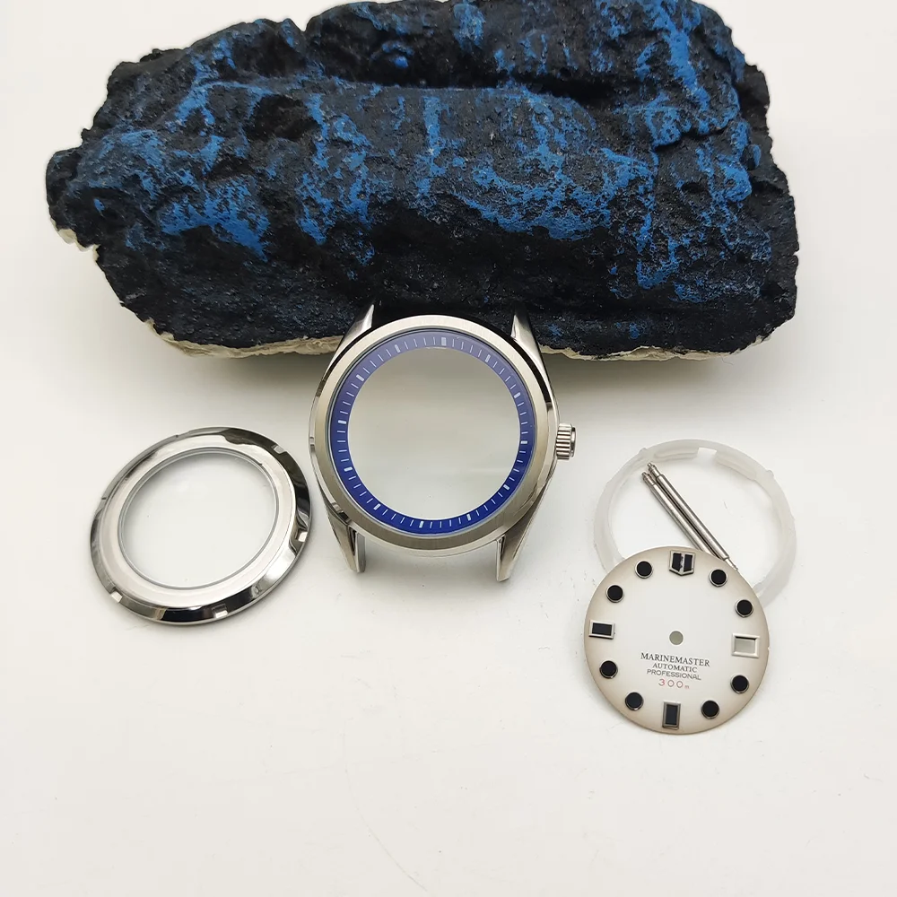 Мужская модель 40 мм из нержавеющей стали, фурнитура для часов, прозрачная задняя часть с синей внутренней затемненной вставкой, механизм NH35, искусственная кожа NH36