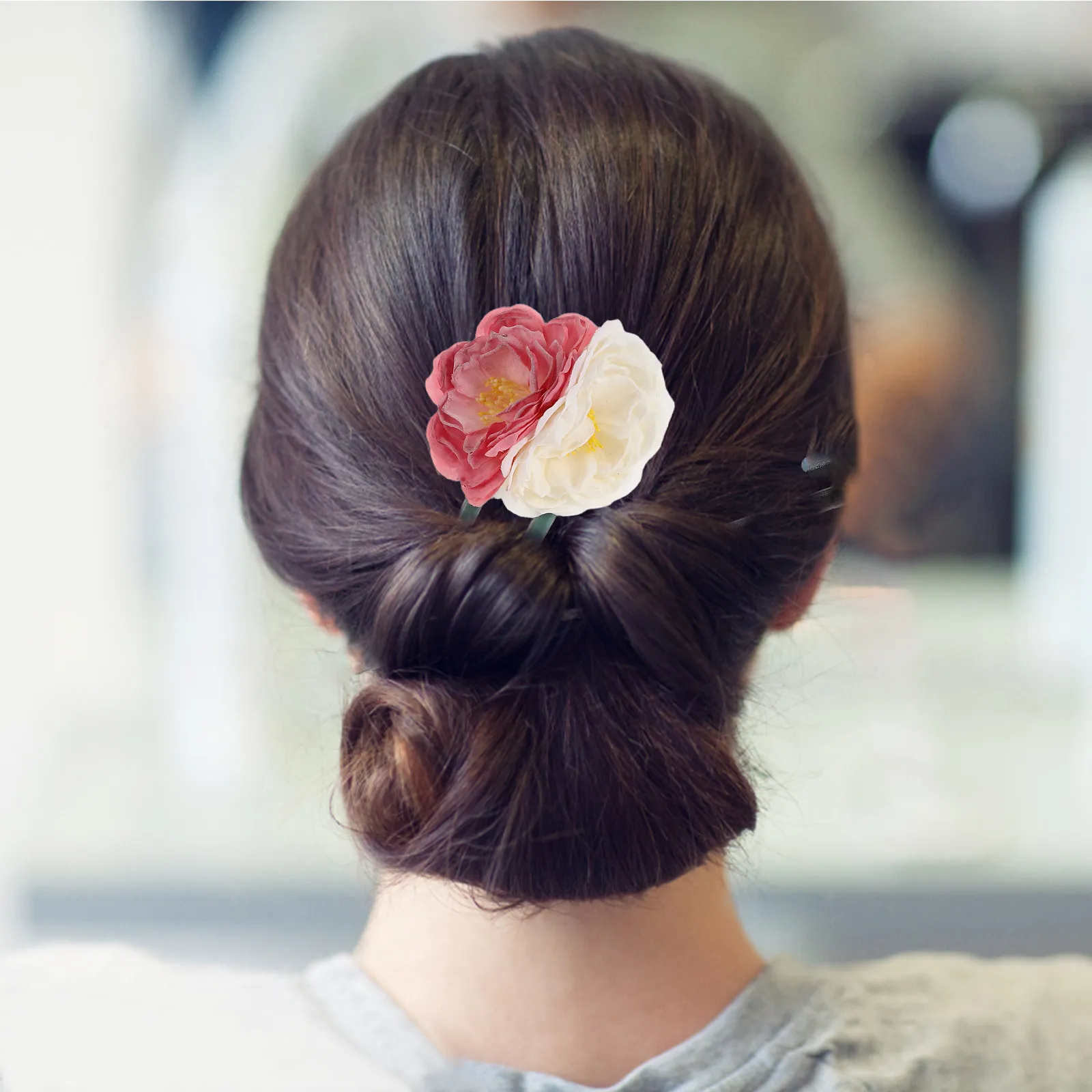 

Набор из 4 винтажных китайских заколок ручной работы с цветочным узором, U-образные держатели для пучков для длинных волос, традиционные тканевые цветы для причесок