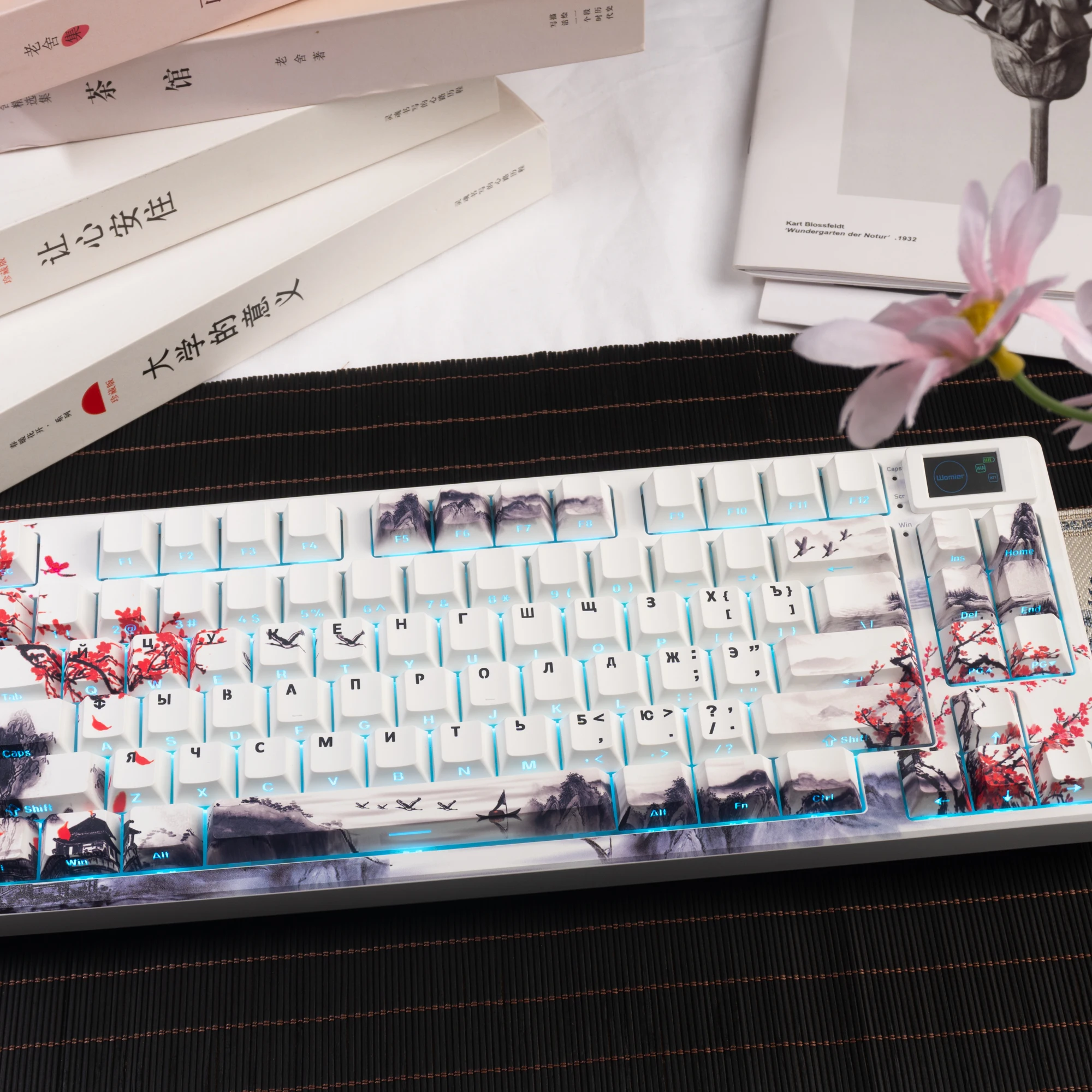 

SK80 Pro Беспроводная клавиатура Russian Plum Blossom TKL, трехрежимная механическая клавиатура с возможностью горячей замены, RGB OLED-дисплей, ручка, геймерская клавиатура