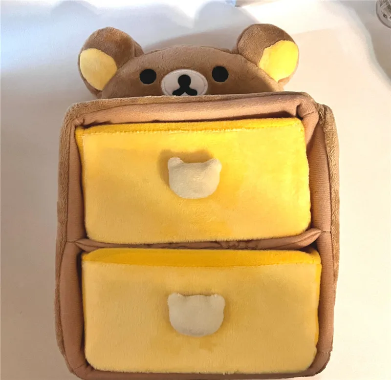 New Cute Anime Rilakkuma Bear Plush Desktop Storage Cabinets Kids Girls Stuffed Make up Bags Cosmetic Case For Women