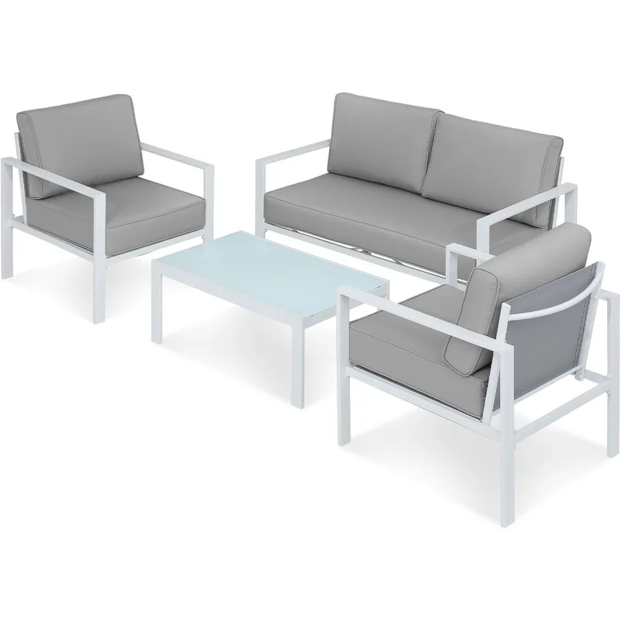 

Комплект мебели для патио из 4 предметов с металлическим каркасом и мягким двухместным диваном. Компактный набор для бесед. Идеально подходит.