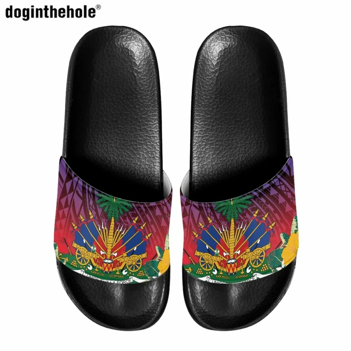 Fashion Women\'s Casual Outdoor Sandals New Hot Polynesian Wind Haitian Flag Print Slippers Indoor Non-slip Slip On