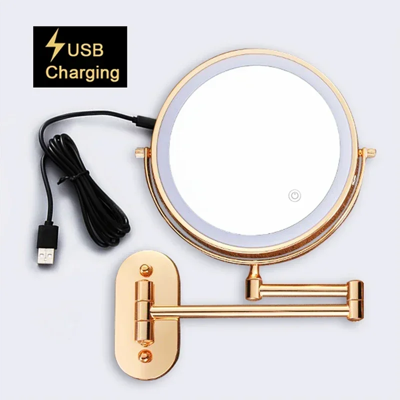 LED Smart Bath Mirrors 3x/5x/7x/10x Magnifying Double Side Makeup Mirror USB Charging Bathroom 3 Color Light Cosmetic Mirrors