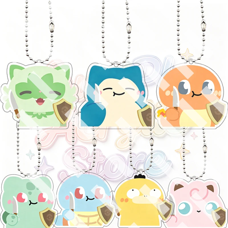 Creative Bulbasaur Squirtle Psyduck Jigglypuff Defense Team Acrylic Keychain Gen 1 Classic Pockets Monster Bag Pendant Charm Toy