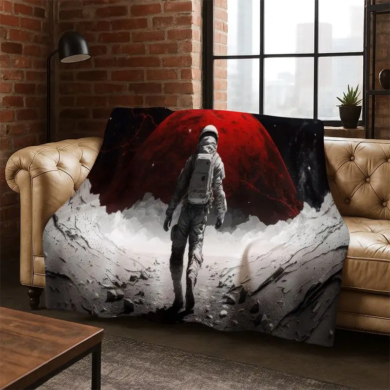 Cartoon Astronaut Universe Spaceman Outer Space Flannel Blanket Soft Warm Throw Blanket for Bedroom Living Room Bed Travel kids
