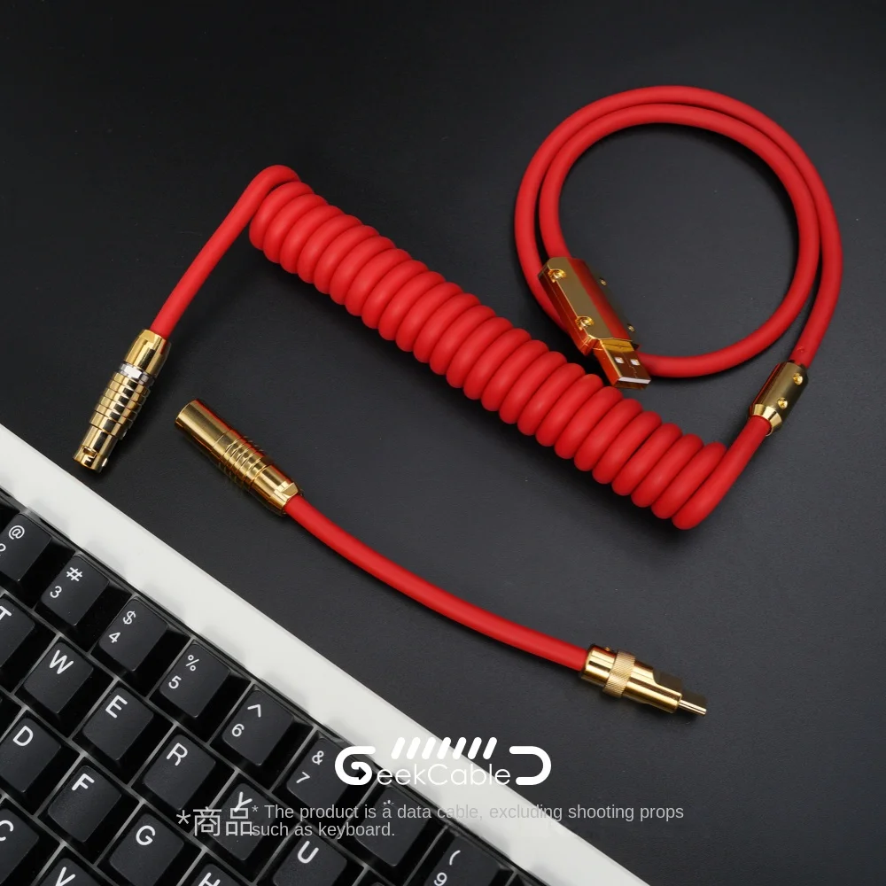 

Spot GeekCable handmade DIY customized mechanical keyboard data cable super elastic series gold hardware red