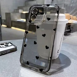 Funda de teléfono con dibujos animados para iPhone, carcasa suave y transparente con corazones de amor para modelos 16 Pro Max, 14, 12, 13, 11, 15, Mini, X, XR, XS, 7, 8 Plus, SE 2, 3