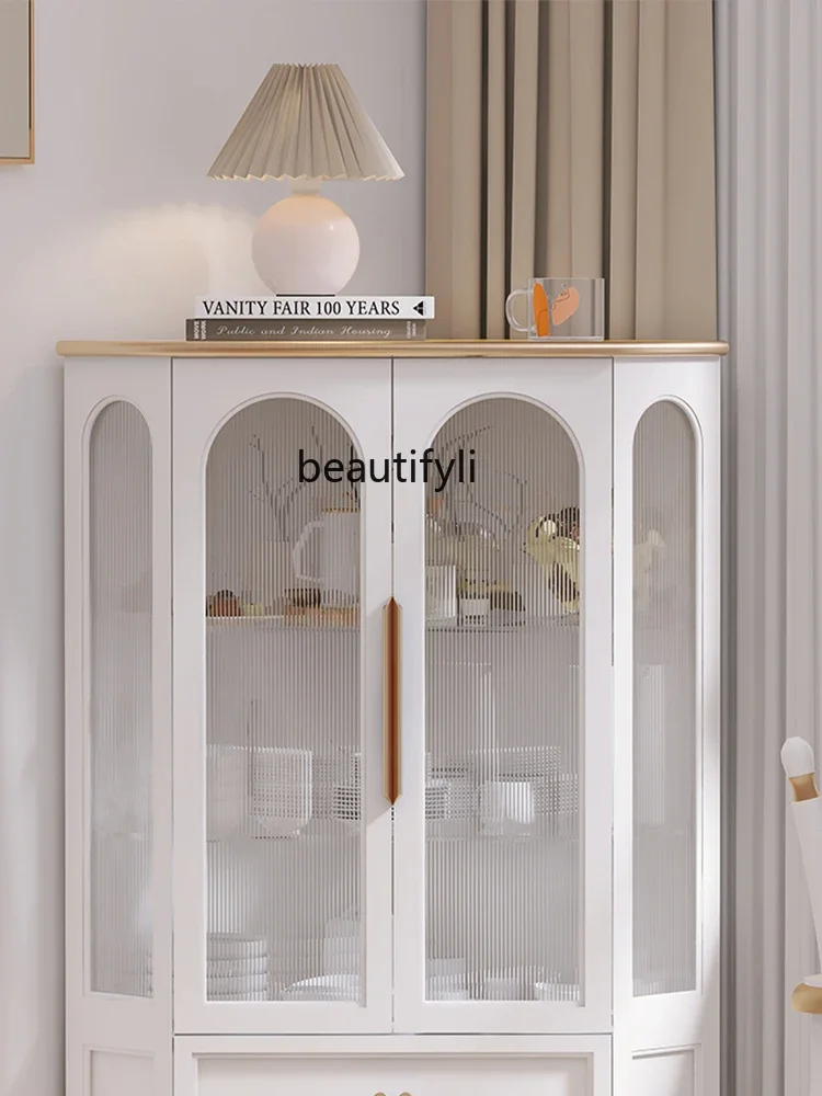 

K185 Simple White Living Room Corner Art Glass Decorative Living Room and Kitchen Storage Cabinet